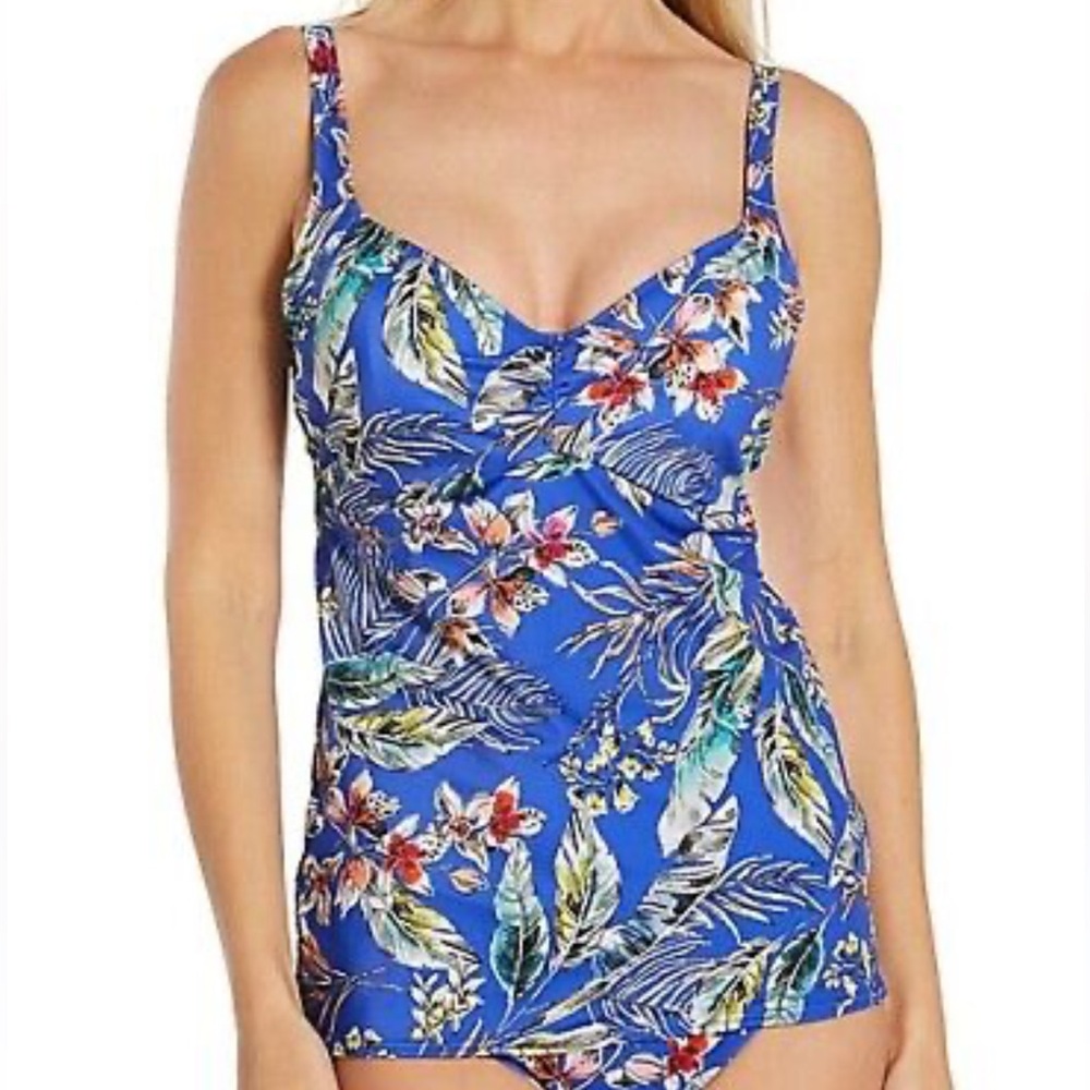Fantasie Burano Blue Floral Tankini Top Underwire NWT Sz 32DD